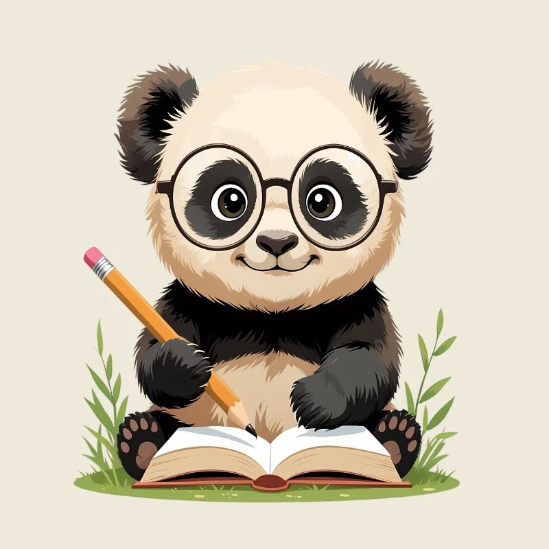 Panda with glasses writing