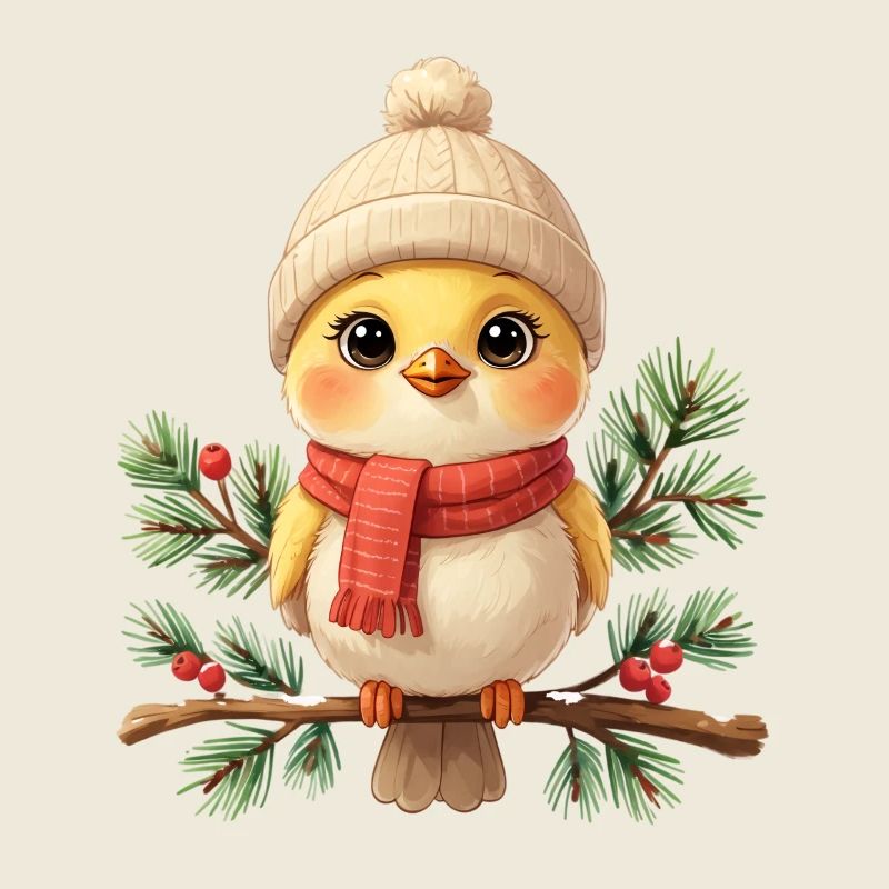 Winter chick on fir branch
