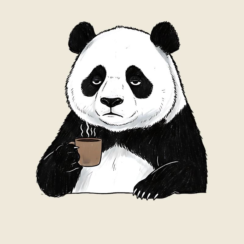 Panda caneuse, amateur de café du matin, grognon matinal