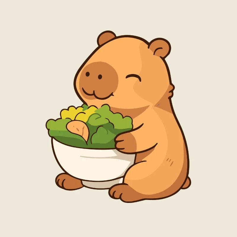 Capybara avec salade – détendue et mignonne