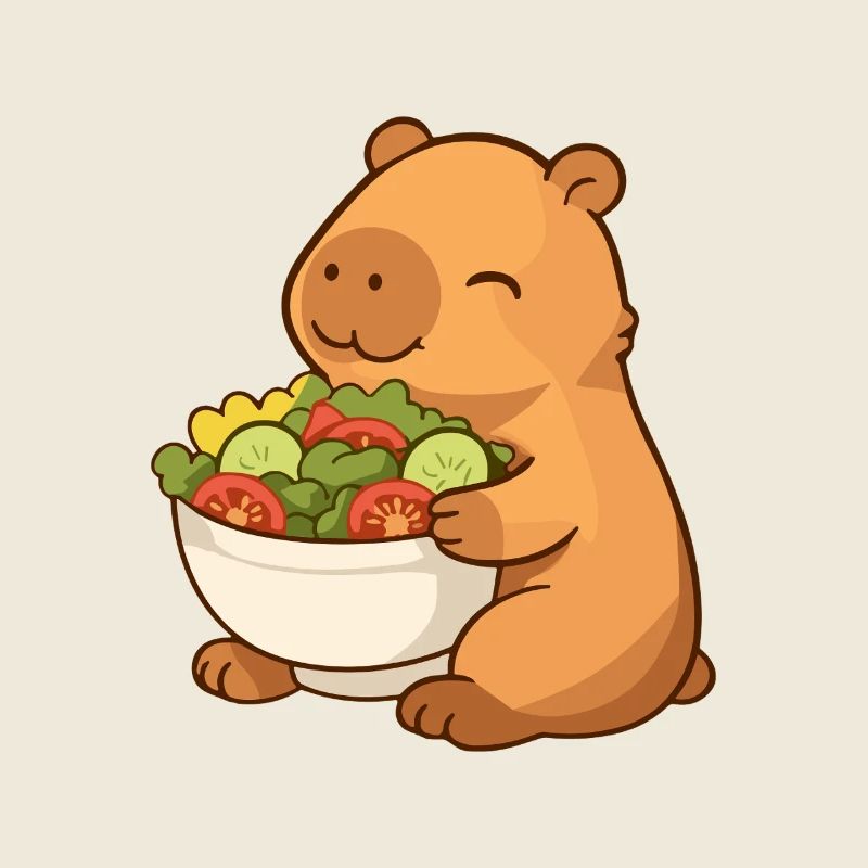 Capybara mit bunter Salatschüssel