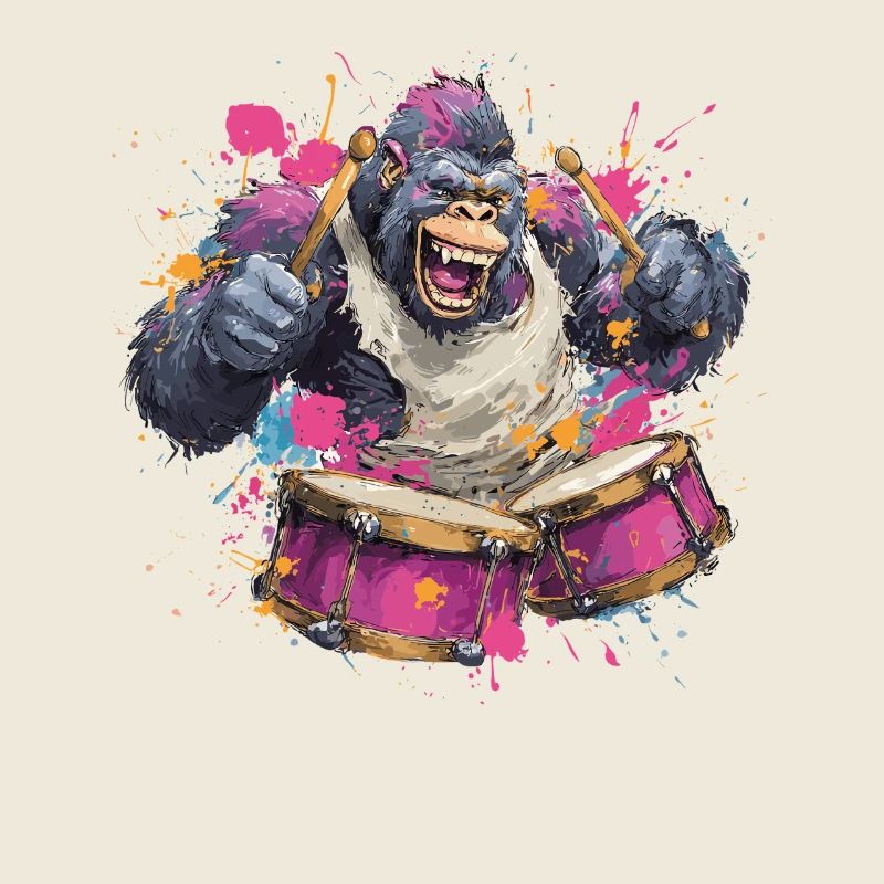 Colorful monkey on the drum set