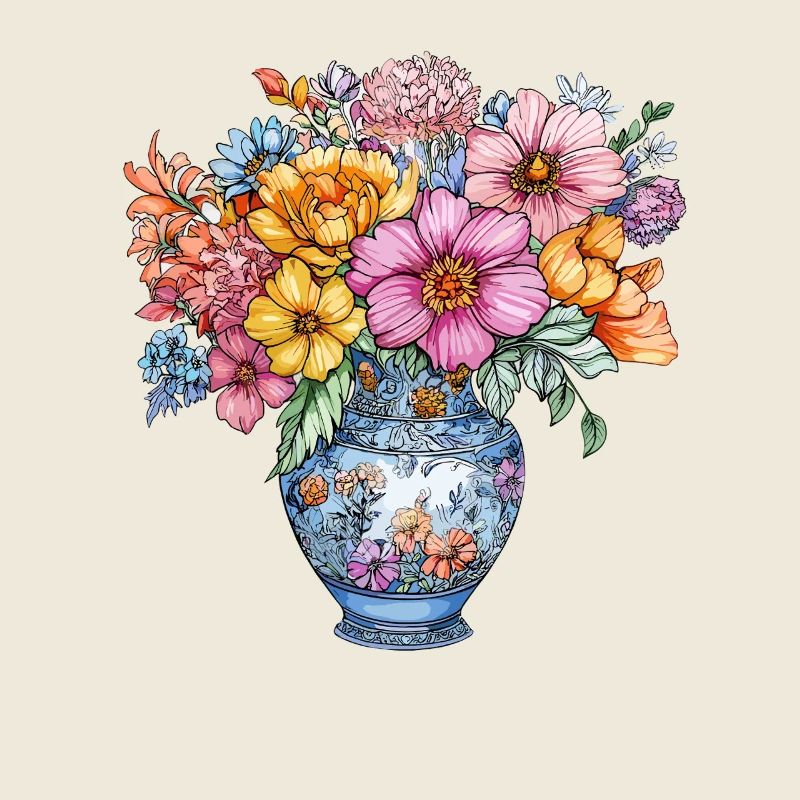 Bouquet de fleurs dans un vase bleu de Delft