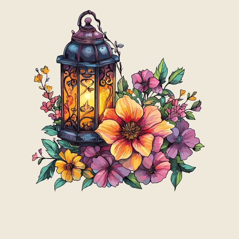 Lanterne dans une mer de fleurs