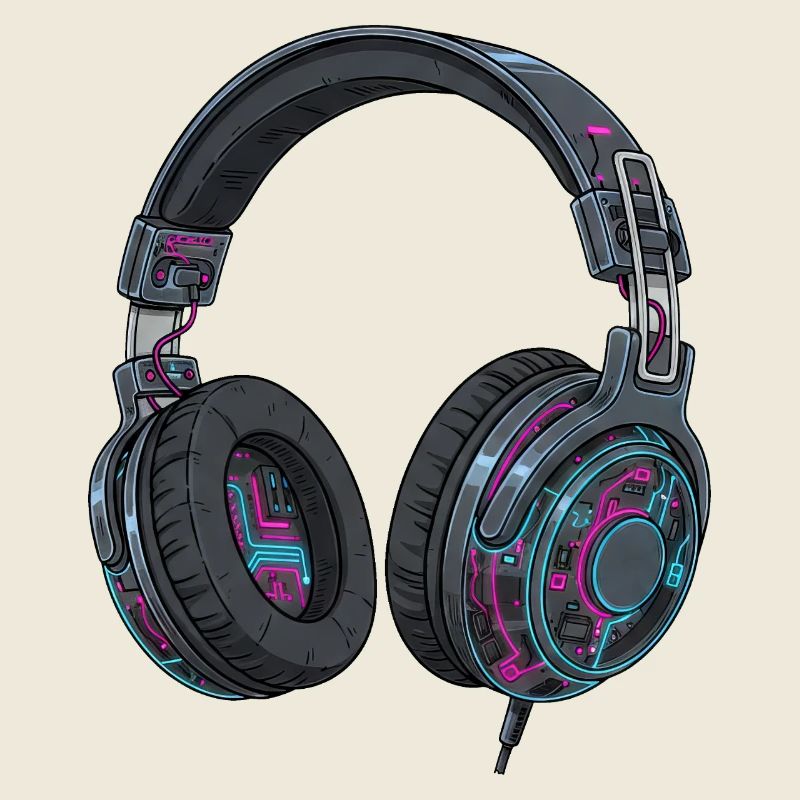 Retro Headphones Techno DJ 90s Music Style