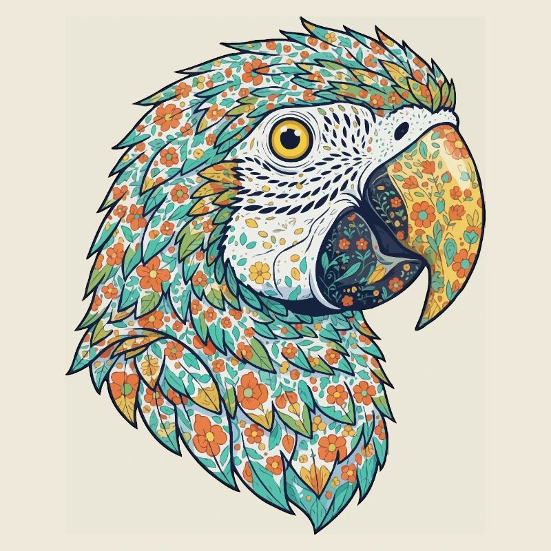 Colorful Flower Parrot Head