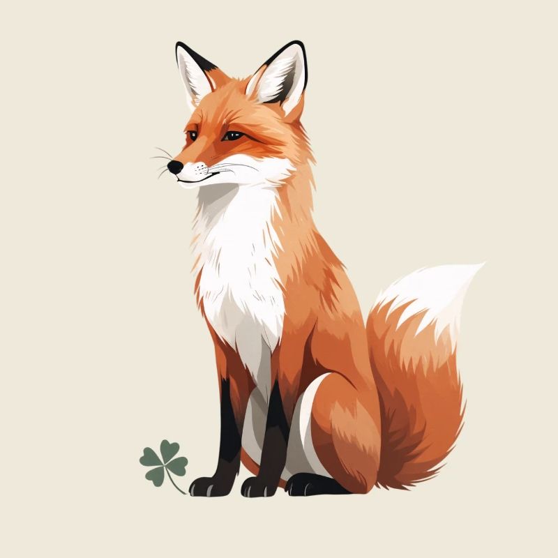 Sitzender Fuchs mit Kleeblatt