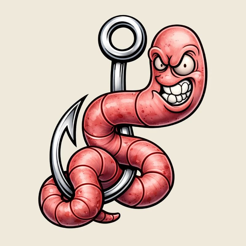 Wütender Wurm am Haken – Cartoon Design