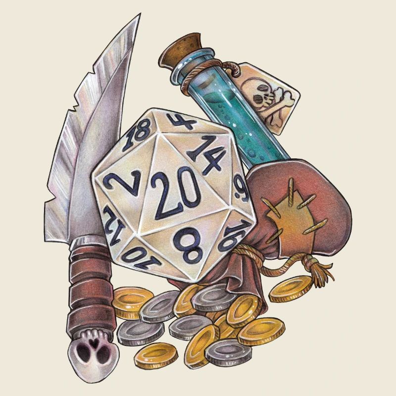 Vol de cadeaux de dés D20 sur table RPG