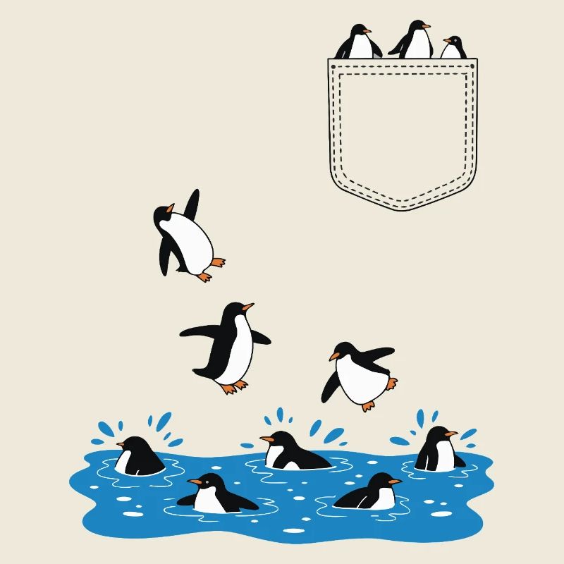 Pinguin Sprung ins Wasser Pocket Design