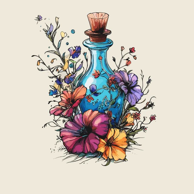 Bouteille de fleurs en pleine explosion de couleurs
