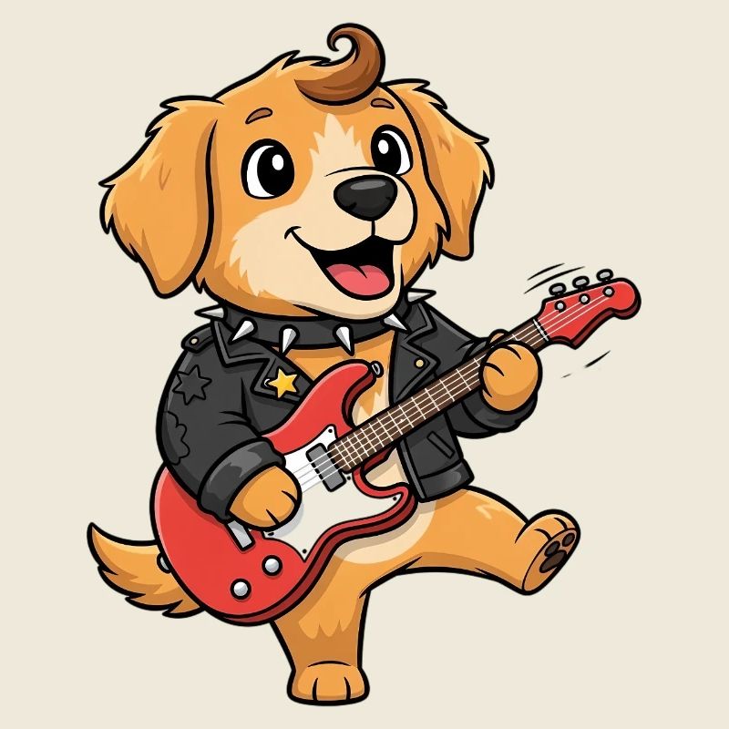 Rockiger Hund mit E-Gitarre