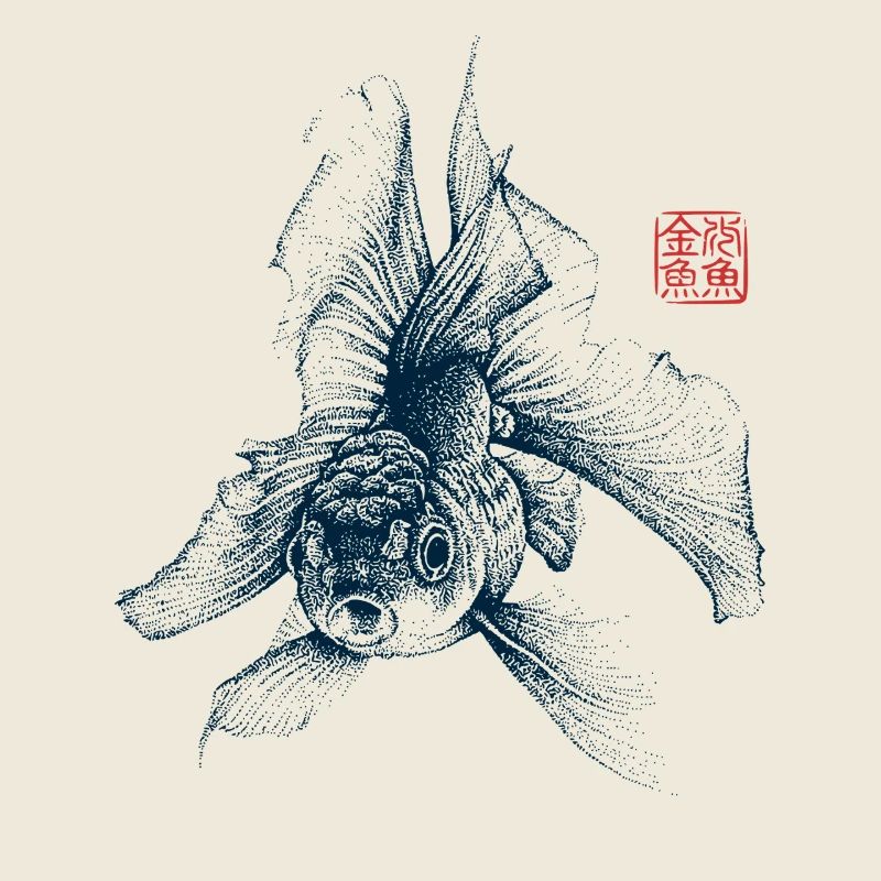 Goldfish with Kanji Stamp