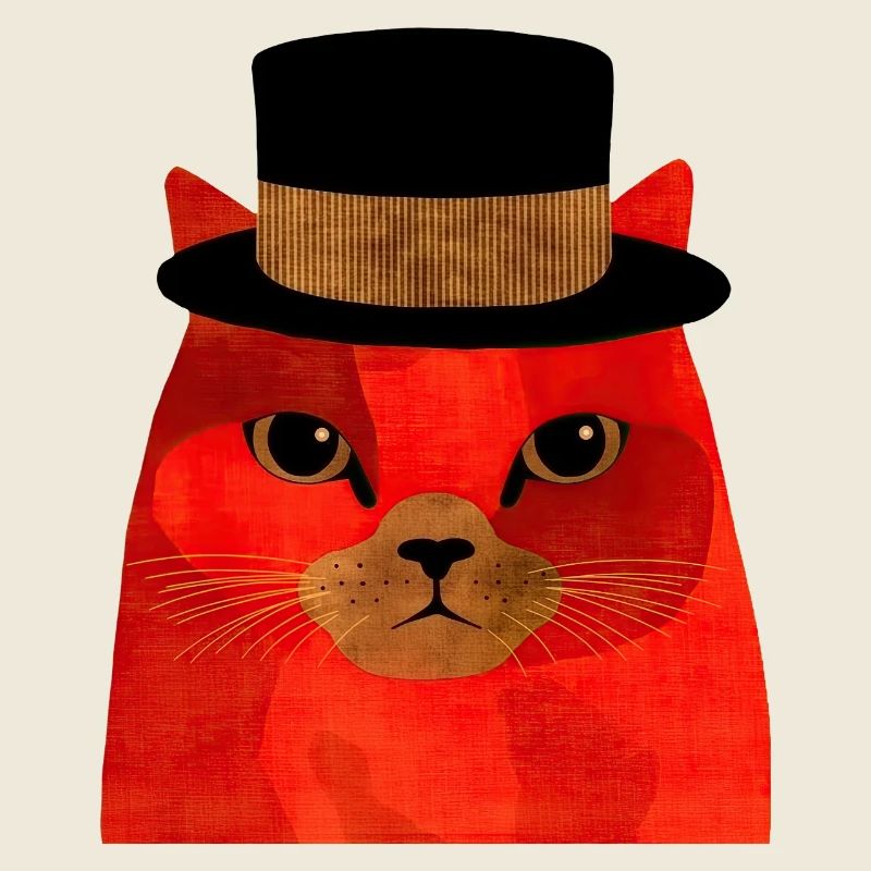 Chat Rouge Cool avec un haut-de-forme