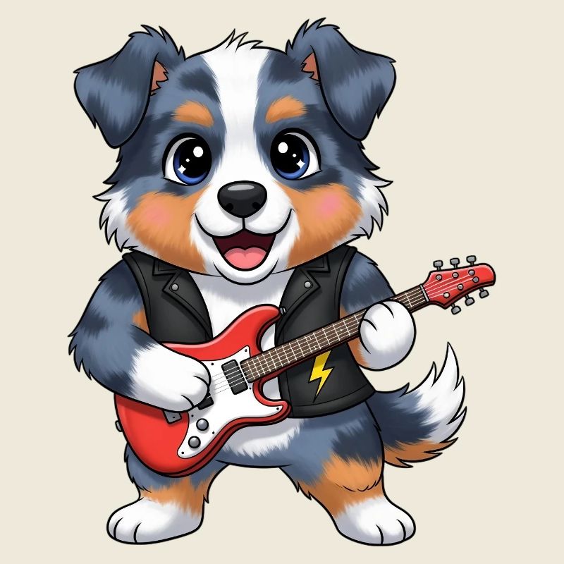 Rocking dog with guitar