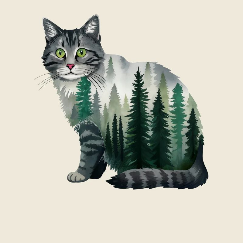 A Forest Cat Painted in Watercolors Forest Cat