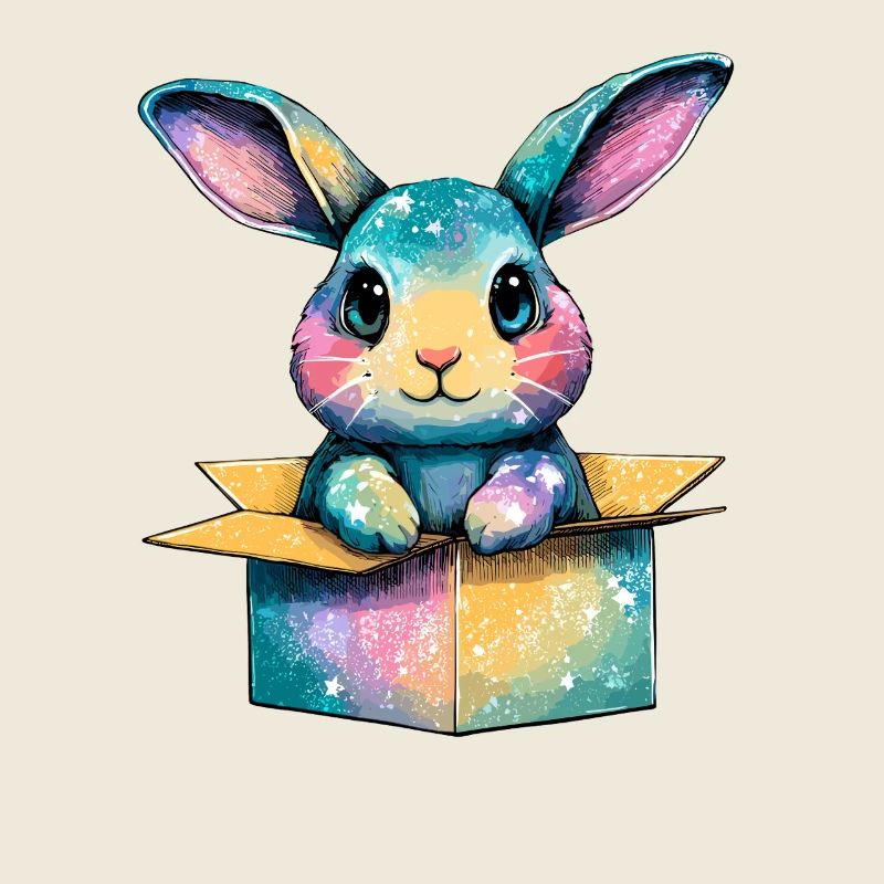 Un lapin coloré dans une boîte