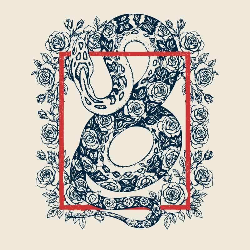Snake Roses Tattoo Style