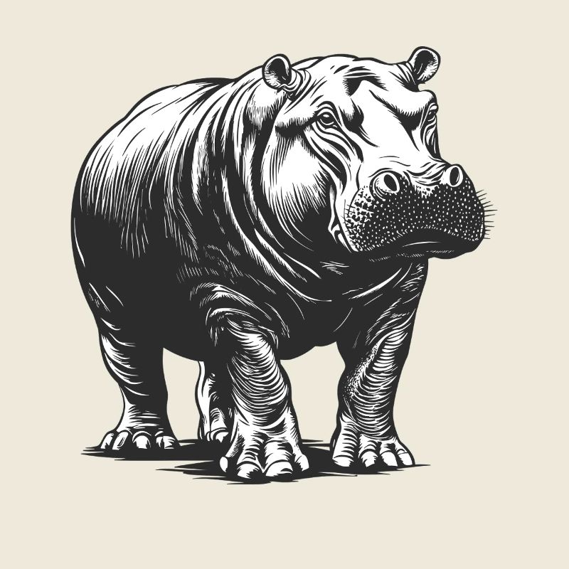 Hippo Line Style Black & White