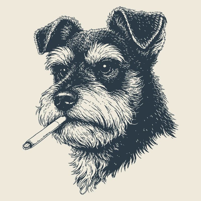 Portrait de chien de Schnauzer avec une cigarette