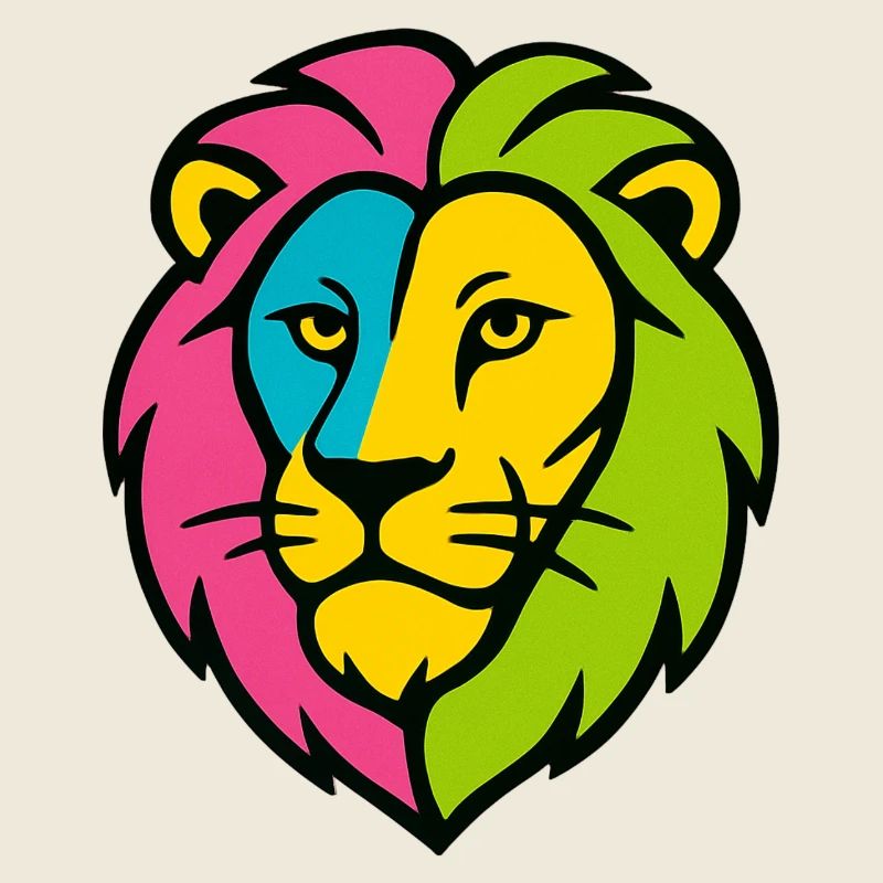 Farbenfroher Wildlöwe – Kunstfarben springen hervor