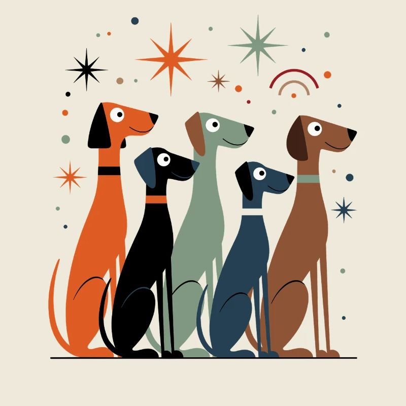 Atomic Age Retro Hunde 50er 60er Mid-Century