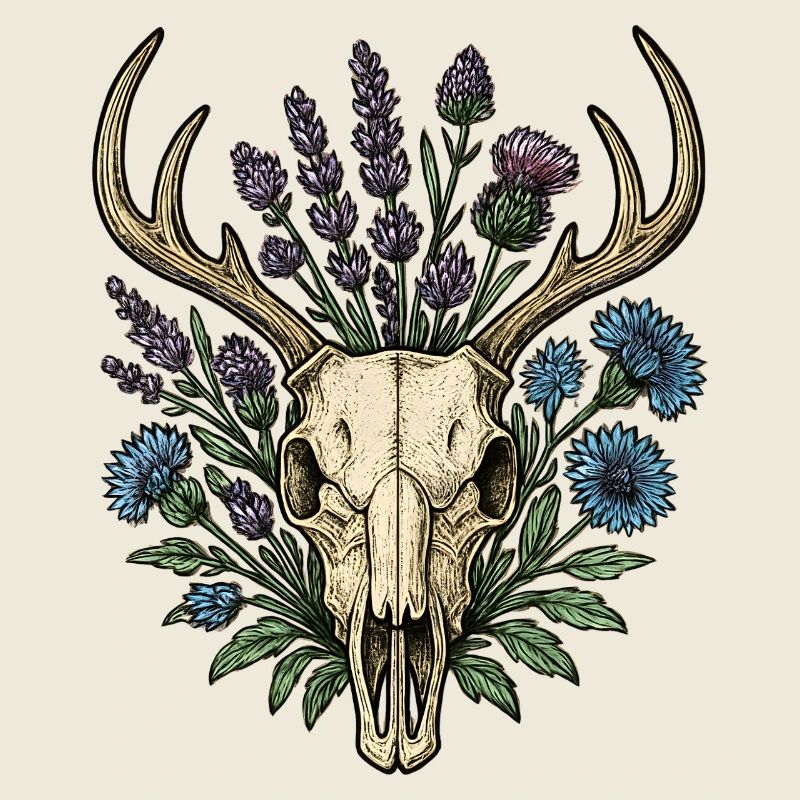 Os de cerf avec couronne de fleurs