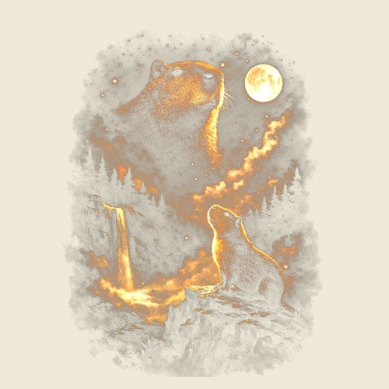 Castor au clair de lune dans la forêt de nuages