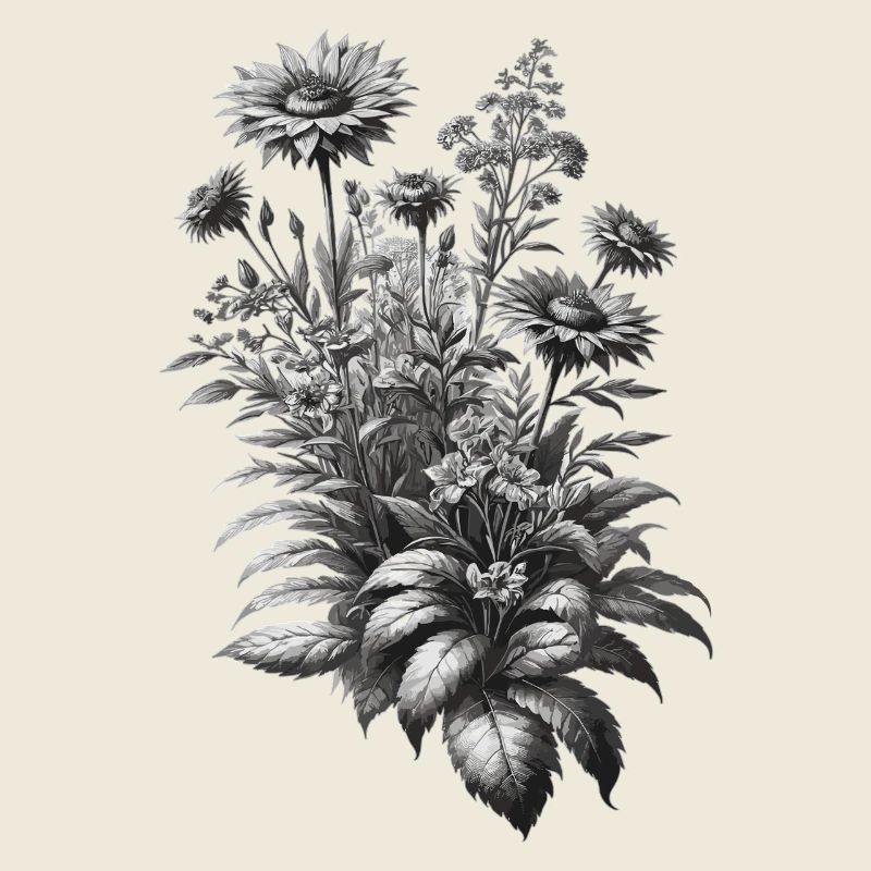 Illustration du bouquet de fleurs botaniques grises