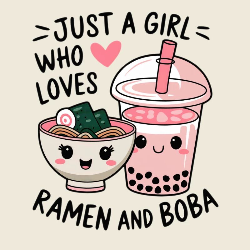 Mädchen liebt Ramen und Boba