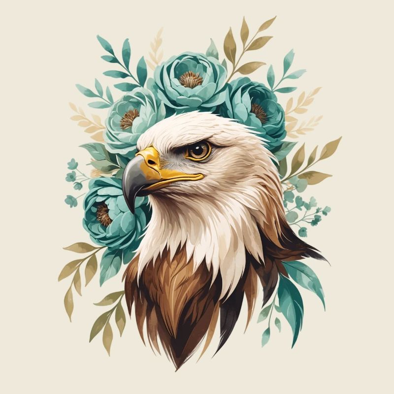 Tête d’aigle avec couronne de fleurs