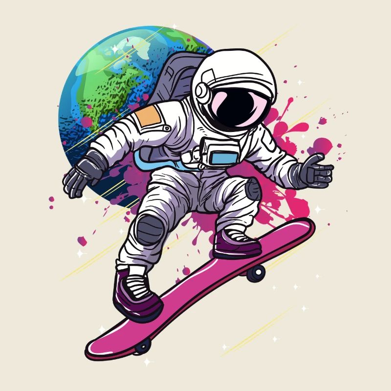 Astronaut Skateboard Erde