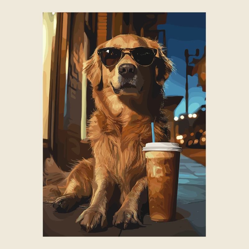 Golden Retriever avec café glacé
