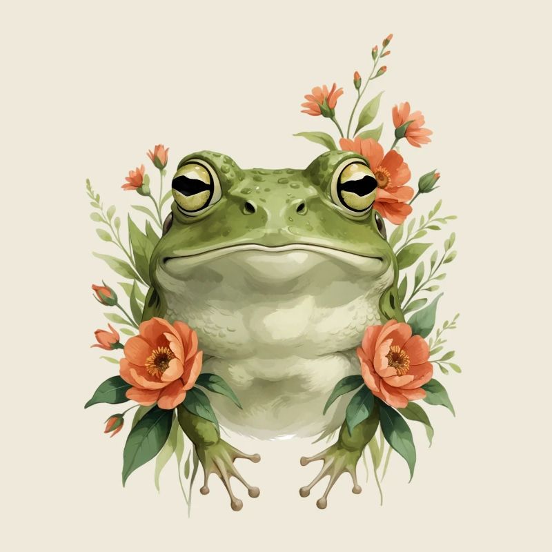 Spring frog with flower wreath
