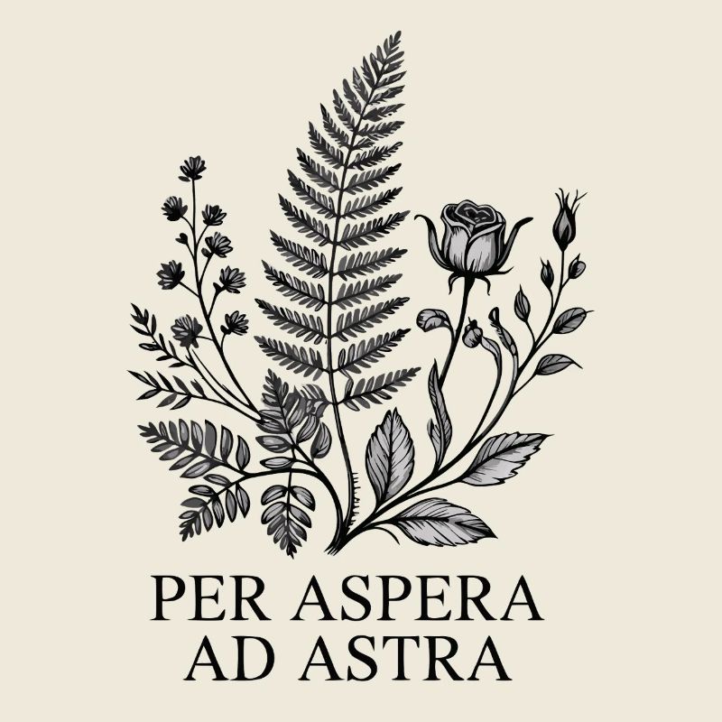 Per Aspera ad Astra Black & White Flower Wreath Latin