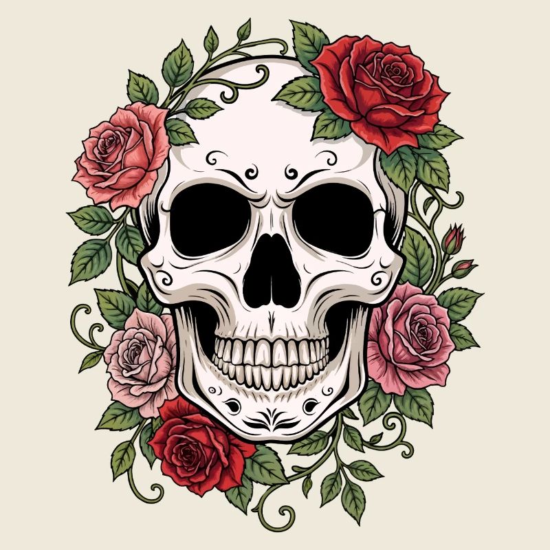 Skull & Red Roses, Gothic, Skull, Rock
