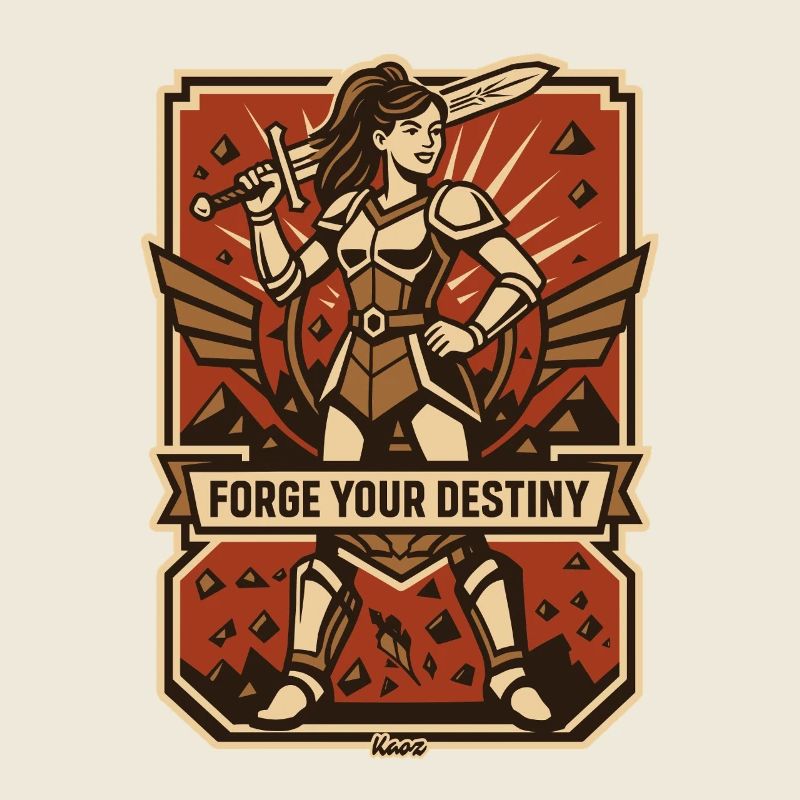 Femme guerrière avec épée et lettres
