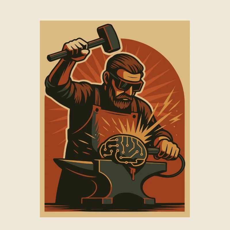 Blacksmith forges brain on anvil