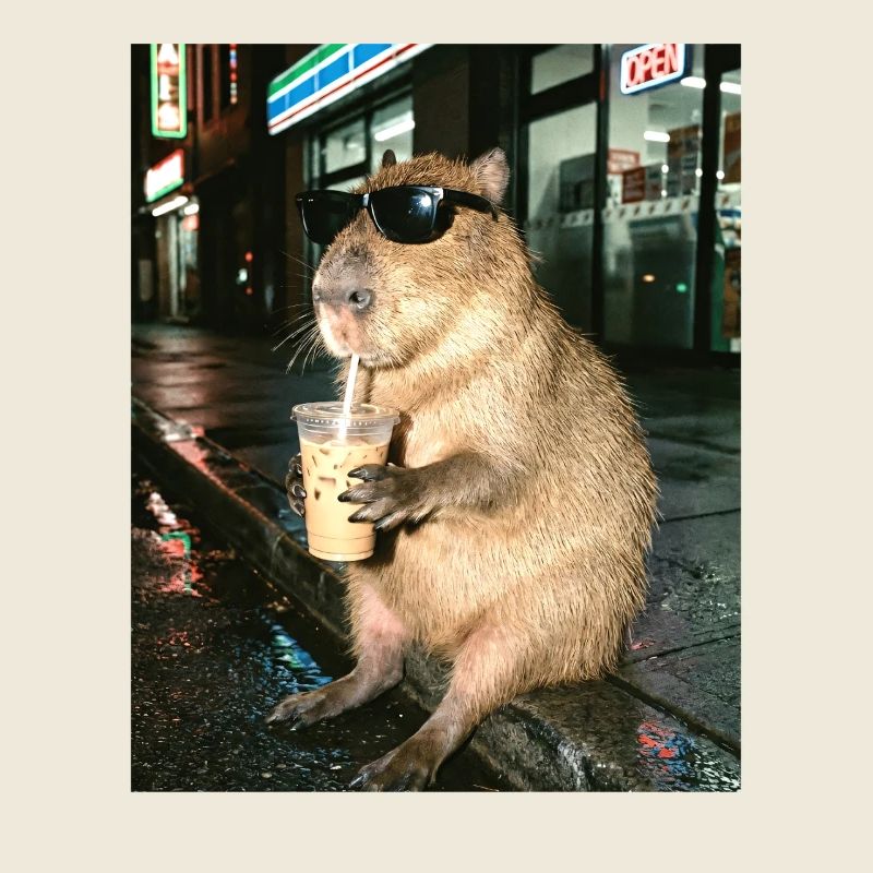 Capybara trink Eiskaffee, Lustiges Capybara Foto