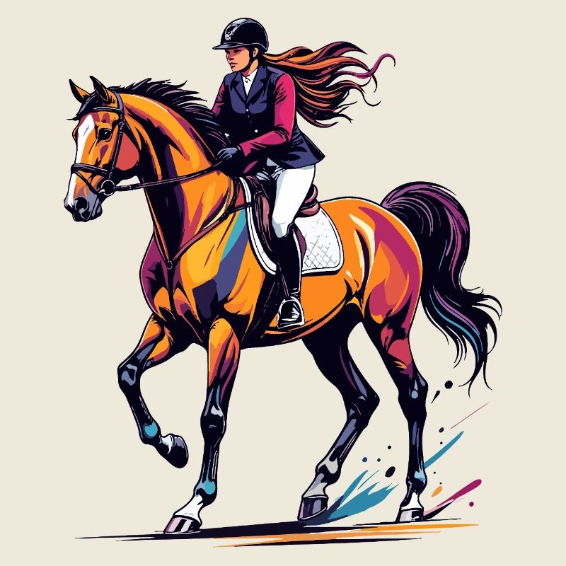 Farbexplosion Reitsport Springendes Pferd Reiterin