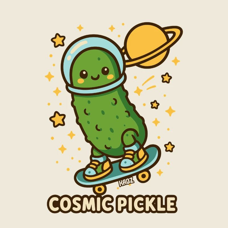 Kosmische Gurke auf Skateboard