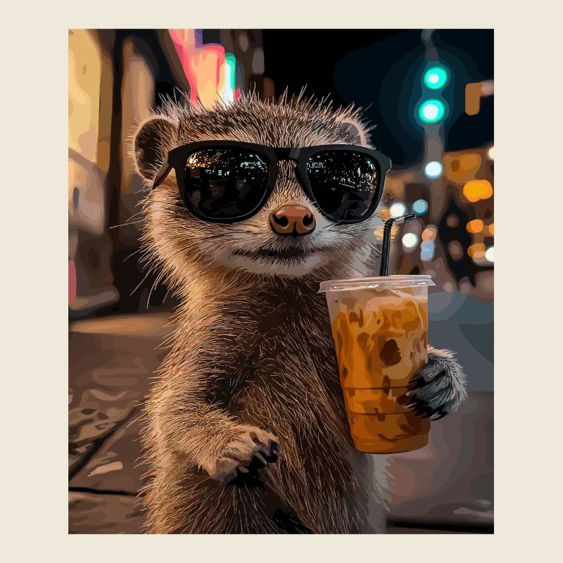 Suricate avec café de nuit et lunettes de soleil