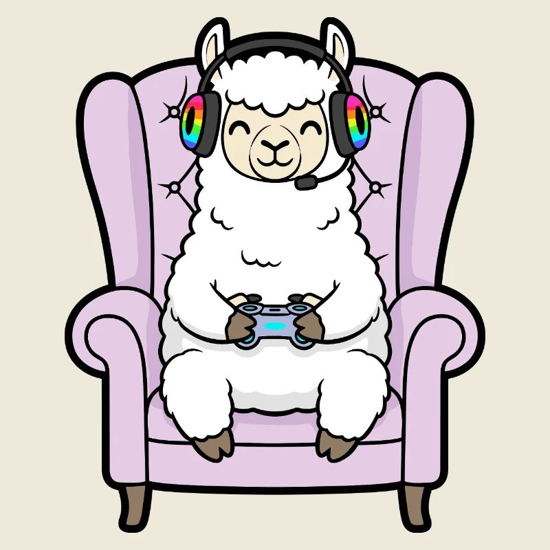 Gamer Llama Alpaca Playing Video Games Art