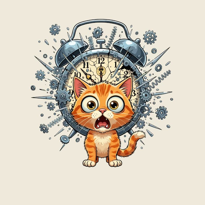 Steampunk-Katze vor Uhrwerk