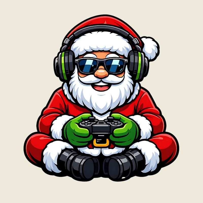 Gamer Weihnachtsmann Spielt Videospiel-Controller