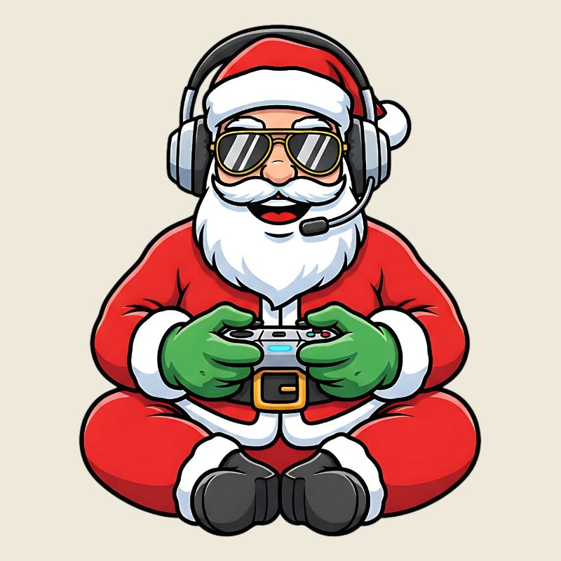 Gamer Weihnachtsmann Spielt Videospiel-Controller