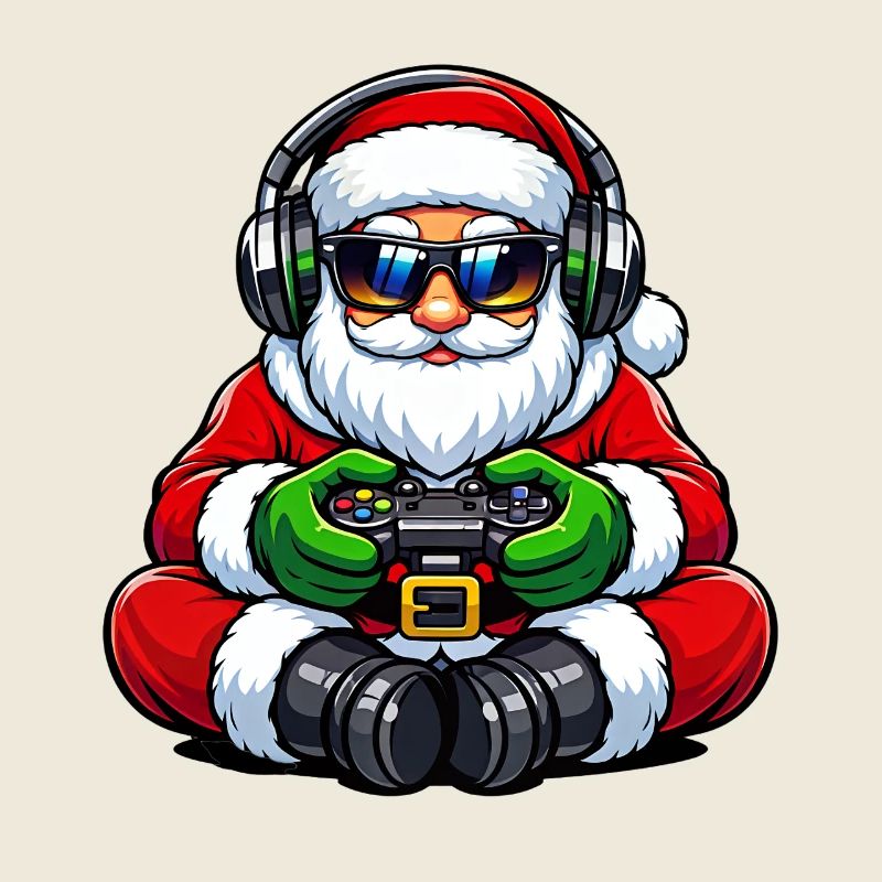 Gamer Weihnachtsmann Spielt Videospiel-Controller