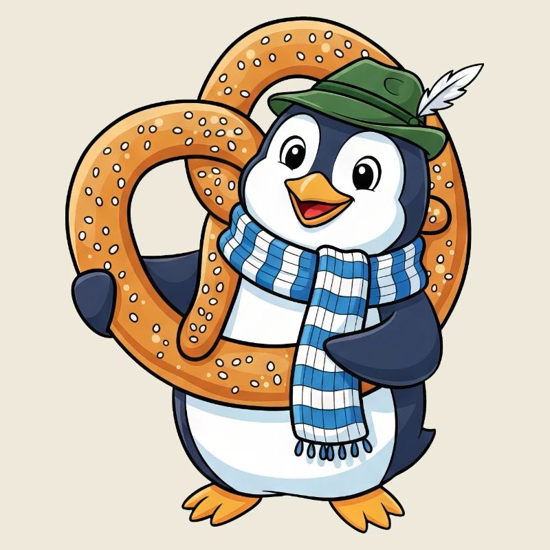 Dessin animé Bavaria du Pingouin mignon avec un bretzel