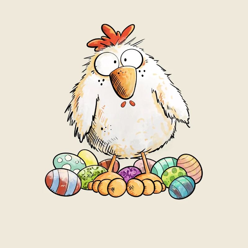 Easter Chicken with Easter Eggs Easter Motif Chickens Fan