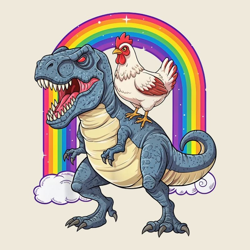 Dinosaure Arc-en-ciel à chevauchage de poulet T-Rex